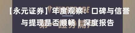 【永元证券】年度观察：口碑与信誉与提现是否顺畅｜深度报告